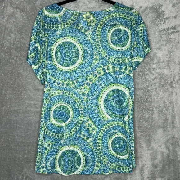 Ruby Rd 1X Shirt Top Blue Paisley Cap Short Sleeve Round Neck Knit Casual Womens - Picture 4 of 6